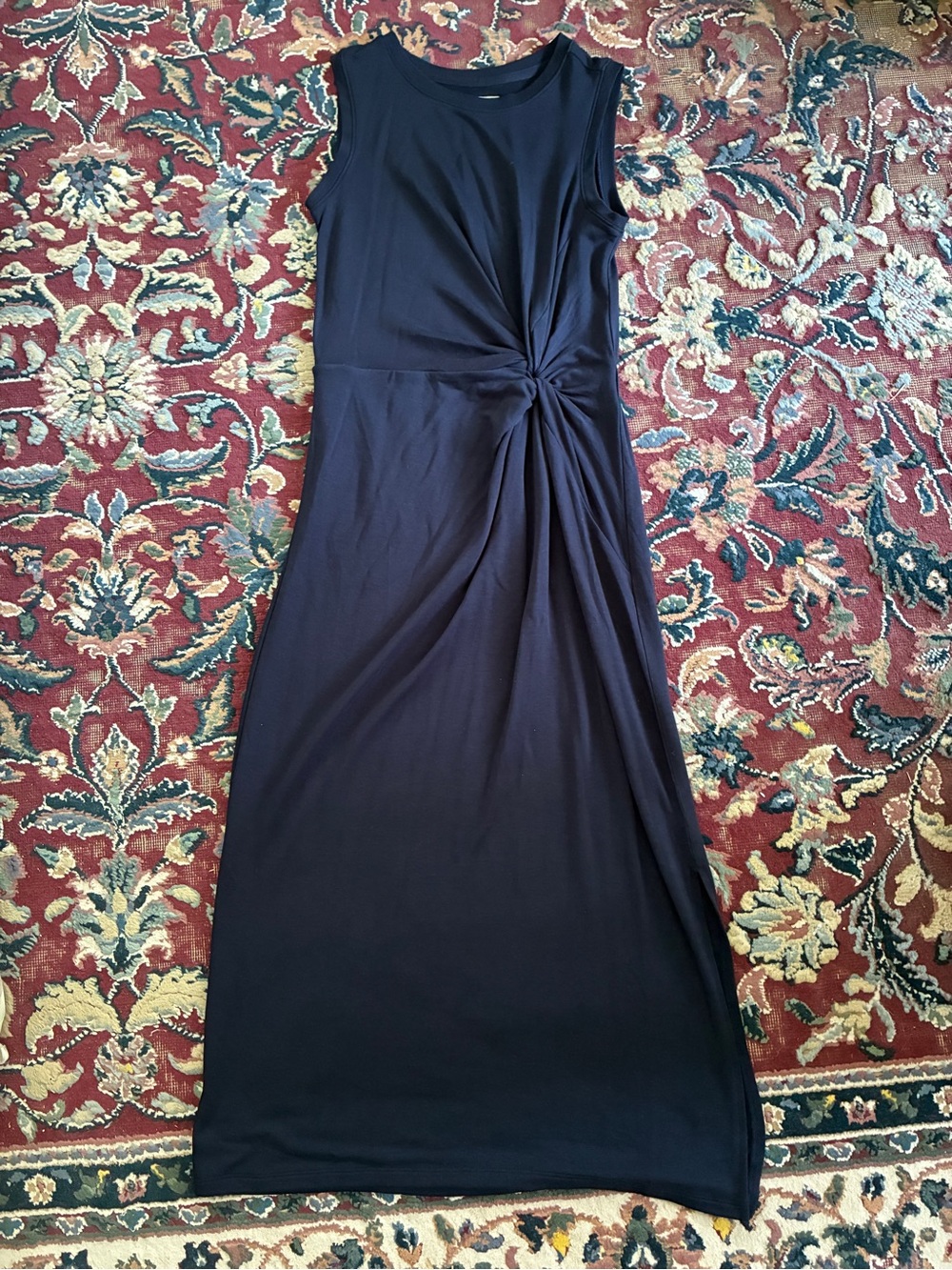 Lou & Grey Sleeveless Twist Front Maxi Dress Navy Blue Ruched Waist XS/S